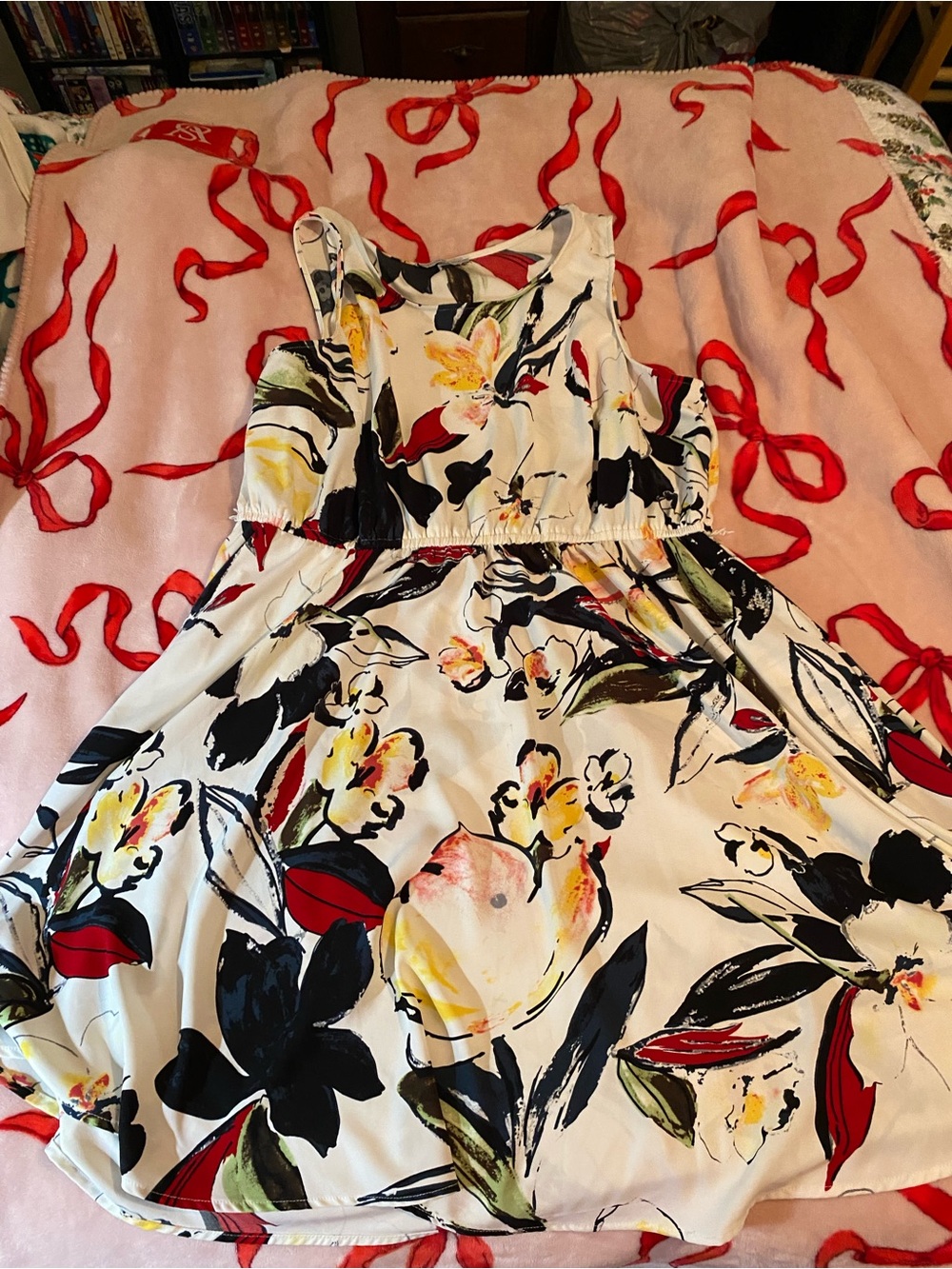 Womens Signature Collection sleeveless Dress in White with Black & Red Accents